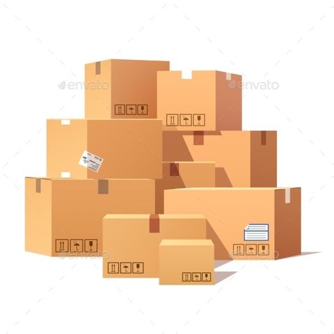 Pile Of Stacked Sealed Goods Cardboard Boxes Ikea Ad, Black And White Picture Wall, Moving Boxes, Simple Illustration, Moving House, Carton Box, Flat Style, Illustration Character Design, Black And White Pictures