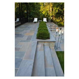 Bluestone Patio Terraces - Contemporary - Patio - Chicago - by Krugel Cobbles, Inc. | Houzz Bluestone Steps, Bluestone Walkway, Exterior Handrail, New Patio Ideas, Stone Porches, Bluestone Pavers, Inground Pool Landscaping, Patio Pictures, Raised Patio