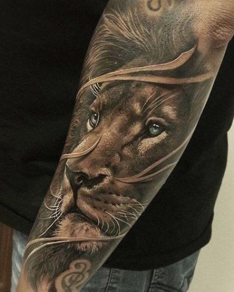 Lion Chest Tattoo, Lion Forearm Tattoos, Underarm Tattoo, Lion Tattoo Sleeves, Mens Lion Tattoo, Lion Head Tattoos, Arm Band Tattoo, Cool Tattoos For Guys, Classic Tattoo