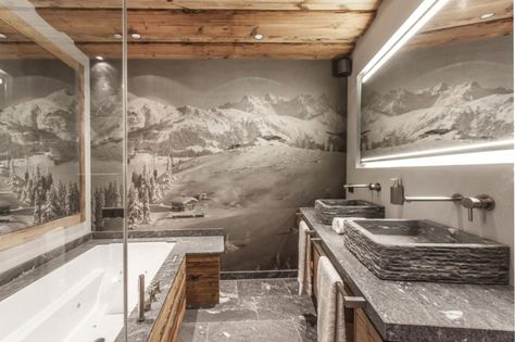 Chalet Hahnenkamm Lodge, Ski Kitzbuhel, Austria, Ultimate Luxury Chalets Ski Chalet Interior, Chalet Bathroom, Jouin Manku, Mountain Interiors, Chalet Interior, Chalet Design, Ski Decor, Bath Inspiration, Ski House