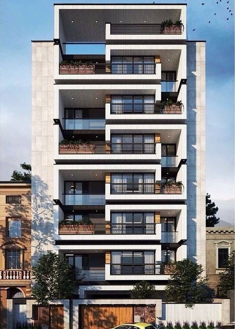 Apartment Front Elevation Design, Apartment Elevation Ideas, Apartment Elevation Design Modern, Residential Building Elevation Design, Commercial Apartment Building, Commercial Residential Building Design, Residential Building Elevation, Multifamily Architecture, Apartment Exterior Design