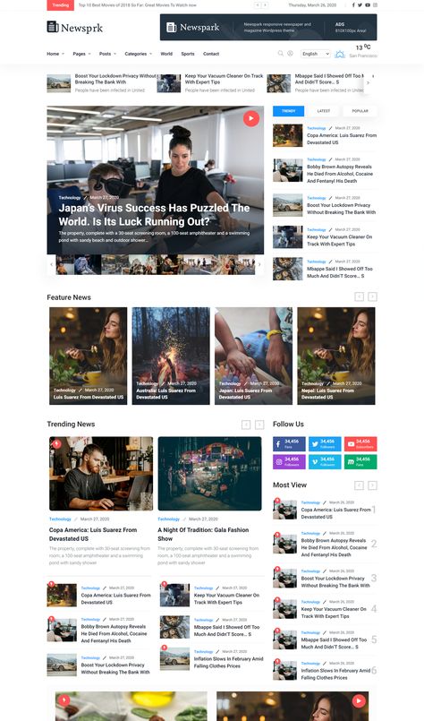 Vue JS Newspaper HTML Website Template News Portal Web Design, Design Newspaper, Blog Website Design, News Website Design, News Web Design, Html Website, Magazine Website, Newspaper Template, Ui Design Website