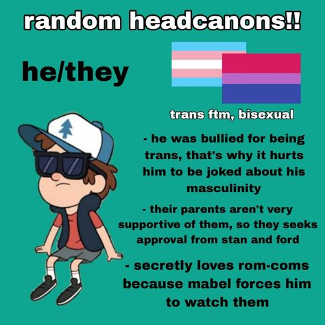 Dipper Headcanon, Trans Validation, Dipper Pines Headcanons, Trans Dipper Pines Fanart, Gravity Falls Headcanon, Trans Dipper Pines, Lgbtq Headcanons, Character Headcanons, Gravity Falls Dipper