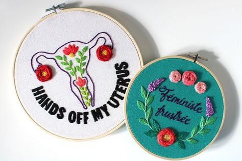 Uterus Embroidery Pattern, Uterus Embroidery, Witchy Embroidery, Feminist Embroidery, Angry Feminist, Colorful Paintings Acrylic, Paint Colour, Fabric Colour, Handmade Embroidery