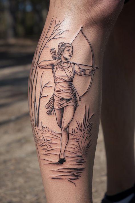 20 Artemis Tattoo Ideas That Celebrate the Greek Goddess – inkspiredtattoos.com Artemis Tattoo, Athena Tattoo, Dynamic Tattoo, Tattoos On Side Ribs, Stag Tattoo, Bow Tattoo, Tattoo Shows, Arrow Tattoo, Dog Tattoo