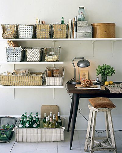 shelf + wire bins + baskets || Home Office | Flickr - Photo Sharing! Mail Station, Martha Stewart Home, Wire Basket Storage, Decor Studio, Metal Lockers, Kitchen Hacks Organization, Metal Baskets, Home Organisation, Wire Baskets