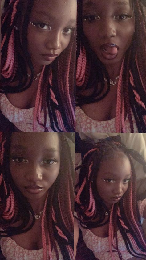 Draculaura Box Braids, Draculaura Braids, Black And Pink Box Braids, Red And Pink Braids, Pink And Black Box Braids, Black And Pink Braids, Brown And Pink Braids, Red And Black Braids, Braid Reference