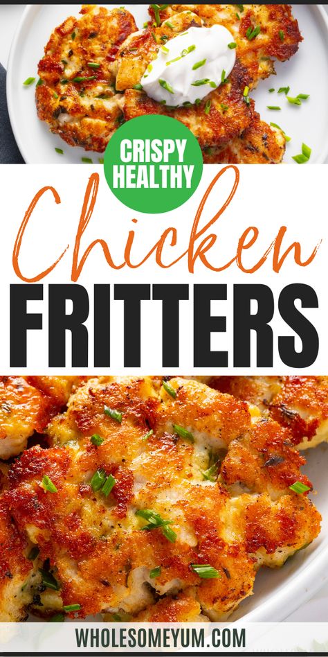 Chicken Fritters Weight Watchers Cheesy Chicken Fritters, Broccoli Chicken Fritters, Low Carb Chicken Fritters, Cheesy Chicken Fritters Recipe, Ground Chicken Healthy Recipes, Cheesy Keto Chicken Fritters, Ground Chicken Recipes Healthy Low Carb, Low Carb Ground Chicken Recipes, Breakfast Chicken Recipes