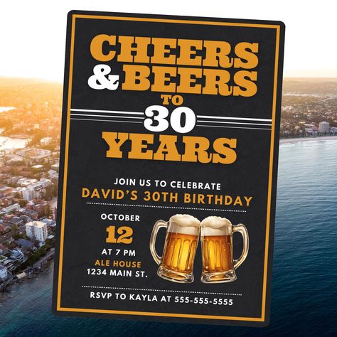 Cheers and Beers Birthday Party Invitation - Editable Beer Birthday Invite - Raise a Glass to 30th, 40th, 50th Celebration Digital Download Cheers And Beers Birthday, 30th Birthday Men, Beer Cheers, Beer Birthday, Beer Party, Birthday Invite, Party Invite Template, Man Birthday, Birthday Party Invitation