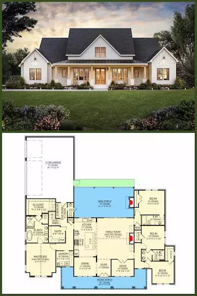 Modern Farmhouse 1 Story Floor Plans, House Plans With Storage, Simple Farmhouse Floor Plans, Farmhouse Blueprints 4 Bedroom, Farmhouse Building Plans One Story, Farmhouse Layout Floor Plans One Story, Modern Farm Lake House, Four Bedroom Single Story House Plans, Simple Farmhouse Plans 4 Bedroom