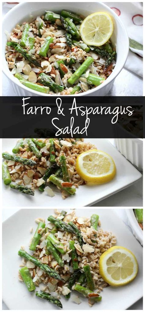 Chewy farro and tender asparagus make this a hearty vegetarian salad with plenty of protein! Recipes Potluck, Tender Asparagus, Asparagus Salad Recipe, Farro Recipes, Potatoes Broccoli, Dijon Dressing, Vegetarian Salad, Vegetarian Comfort Food, Asparagus Recipes