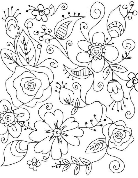 Embroidery Templates Free Printable, Doodle Art Flowers, Watercolor Fabric, Fabric Postcards, Fabric Cards, صفحات التلوين, Embroidery Template, Still Lifes, Floral Embroidery Patterns