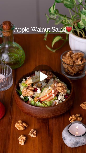 Saloni Kukreja🌷 on Instagram: "Apple Walnut Salad 🍎🥗 The flavours and textures of this salad are incredible and it comes together in no time. I love the crispness of apples and walnuts in every bite. If you’re making a salad this week, it has to be this one! For today’s recipe, I used @californiawalnutsindia for all the right reasons. I had the opportunity of witnessing California Walnuts being harvested sometime ago and what sets them apart is the speed with which they’re processed right after being plucked. From start to finish, quality and nutrition are the top priorities! Here’s how you make this salad at home ☺️ Dressing : Apple Cider Vinegar - 1 Tbsp Olive Oil - 2 Tbsps Honey - 1 Tsp Salt & Pepper - to Taste Apple - 1 no Iceberg Lettuce - 1 Small Head Romaine Lettuce - 1 Small Saloni Kukreja, Salad At Home, Apple Walnut Salad, Apple Walnut, Walnut Salad, Apple Salad, Iceberg Lettuce, Small Head, Romaine Lettuce