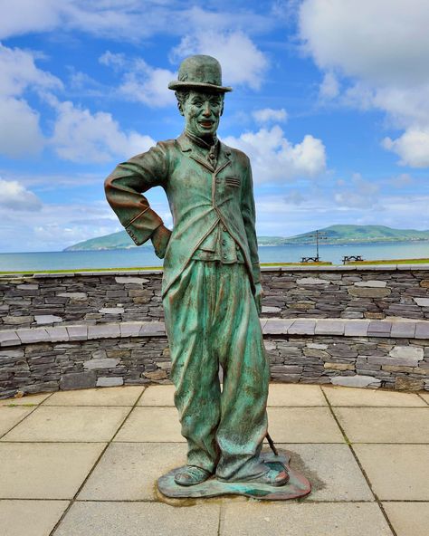 Here’s Chaplin again, in Waterville, County Kerry, Ireland. Waterville Ireland, Kerry Ireland, Jeff Goldblum, County Kerry, Public Art, Jurassic Park, Statue Of Liberty, Movie Stars, Tower