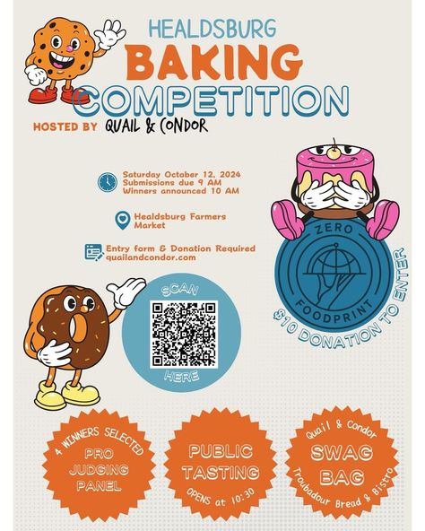 The Healdsburg Baking Competition is 1 week away! Applications are closing, so get yours in now 🤩 ⠀⠀⠀⠀⠀⠀⠀⠀⠀ 4 categories to choose from, professional judging panel, and awesome prizes! ⠀⠀⠀⠀⠀⠀⠀⠀⠀ Only $10 donation to @zerofoodprint to enter. Spread the word! Baking Competition, Competition Poster, Farmers Market, Baked Goods, Baking, 10 Things, Quick Saves