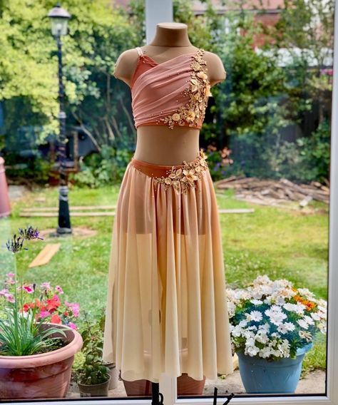 Earthy Dance Costumes, Orange Lyrical Dance Costumes, Dance Costumes Orange, Yellow Contemporary Dance Costume, Lyrical Dance Costumes, Lyrical Dance Costumes Solo, Lyrical Dance Costumes Dresses, Lion King Dance Costume, Lion Dance Costume