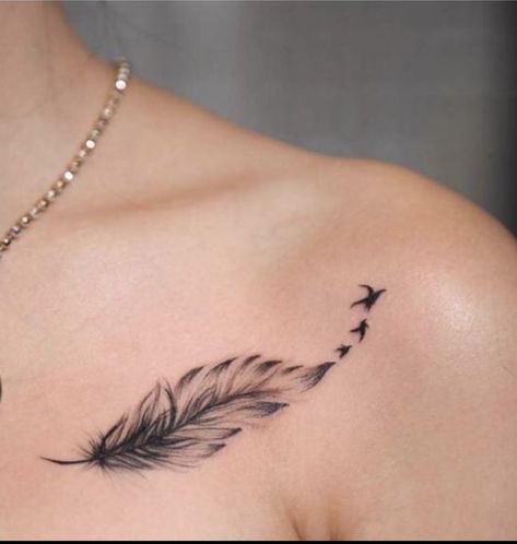 Tattoo Front Shoulder, Tattoo Front, Small Feather Tattoo, Freedom Tattoos, Favorite Tattoos, Feather Tattoo Design, Bone Tattoos, Tasteful Tattoos, Mother Tattoos