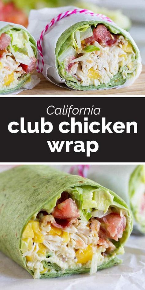 Shredded chicken, mango, avocado and bacon are the stars in this easy California Club Chicken Wrap that is perfect for a weeknight. Chicken Club Wrap, Lunches Healthy, Healthy Wrap, Club Wrap, California Chicken, Sandwich Wraps Recipes, Avocado Wrap, Turkey Club, Summer Sandwiches