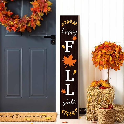 PRICES MAY VARY. HOME DECOR - You will receive fall wood door signs printed with fall maple elements, 'HELLO FALL Y'ALL' text for your fall decorating needs.Features decorative leaves imbued with the warm colors of fall. The background of the sign is painted brown, which makes the fall colors truly pop and stand out. FULL OF ELABORATE DETAIL - This Welcome porch sign made of wooden materials ,reliable and wear resistant, fine workmanship, smooth and textured, . It's designed to resist breakage a Happy Fall Yall Door Sign, Fall Wood Signs Front Porches, Fall Door Signs Front Porches, Fall Front Porch Signs, House Warming Gifts For Men, Door Leaner Signs, Fall Signs Wooden Diy, Welcome Signs For Front Porch, Signs For Front Porch