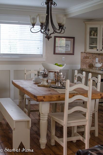 Farmhouse table and chairs Farmhouse Table Setting, Natural Wood Kitchen, Diy Kitchen Table, Kitchen Table Wood, Trendy Kitchen, Farmhouse Dining, Wood Kitchen, Farmhouse Table, Rustic Dining Table