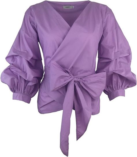 AOMEI Women Spring Summer Blouses with Puff Sleeve Sashes Shirts Peplum Tops Purple 3XL at Amazon Women’s Clothing store Large Size Womens Fashion, Blouse With Belt, Mode Purple, Womens Peplum Tops, Statement Scarf, Formal Clothing, Peplum Tops, White Shirt Blouse, Woman Shirt