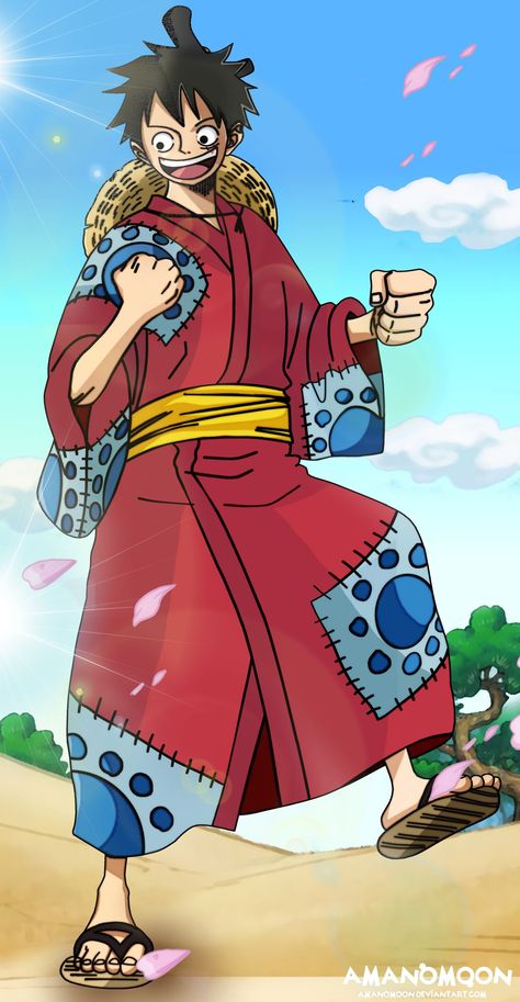 One Piece Luffy Tarou Kimono Anime Manga Colored by Amanomoon on DeviantArt One Piece, Red, Anime, Blue