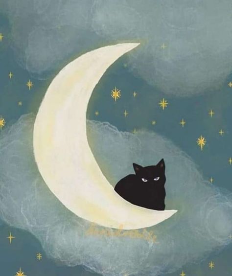 Cat On The Moon Drawing, Cat Moon Illustration, Cat Moon Painting, Moon Drawing Wallpaper, Cat And Moon Drawing, Moon Drawings Aesthetic, Cat And Moon Tattoo, Luna Aesthetic, Tattoo Gato