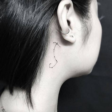 Ear Constellation, Scorpio Constellation Tattoo, Tattoo Behind The Ear, Capricorn Constellation Tattoo, Scorpio Constellation Tattoos, Scorpio Zodiac Tattoos, Scorpio Constellation, Shoulder Blade Tattoo, La Tattoo