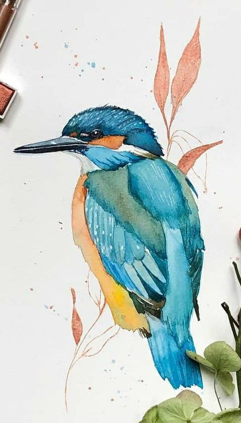 Kingfisher Drawing Simple, Kingfisher Watercolor Painting, Watercolor Art Birds, Waterpaint Art, Minimalistic Tattoo Ideas, Kingfisher Watercolor, Kingfisher Painting, Watercolour Birds, Minimalistic Tattoo