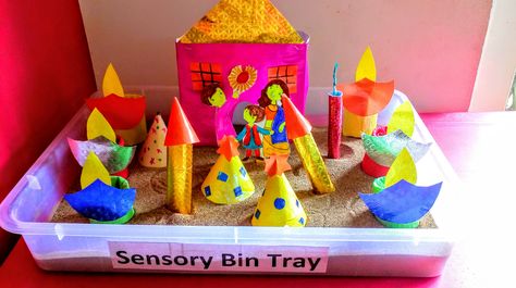 Diwali Sensory Bin Diwali Sensory Bin, Twos Activities, Xmas Activities, Diwali Craft, Sensory Bin, Sensory Bins, Special Education, Diwali, Toy Chest