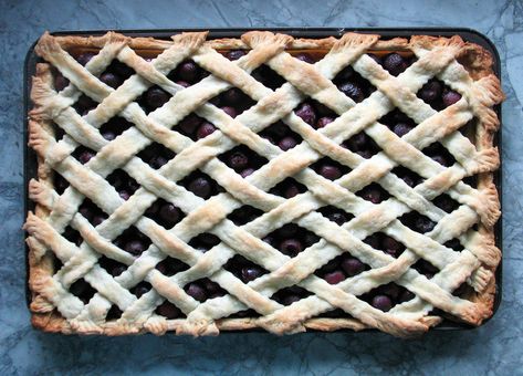 Sweet Cherry Sheet Pan Pie – Deanna's Daughter Sheet Pan Pie, Sweet Dough, Light Golden Brown, Fine Cooking, Fresh Cherries, Early In The Morning, Pastry Dough, Sweet Cherries, How To Squeeze Lemons