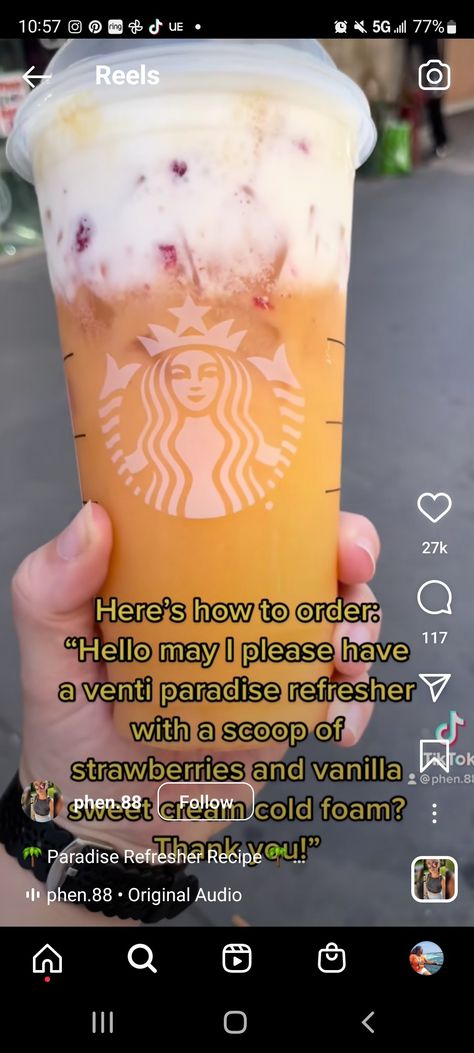 Fruity Starbucks Drinks, Fruity Starbucks, Starbucks Breakfast, Starbucks Drink Menu, Starbucks Secret Menu Recipes, Cold Starbucks Drinks, Starbucks Drinks Diy, Secret Starbucks Recipes, Iced Starbucks Drinks