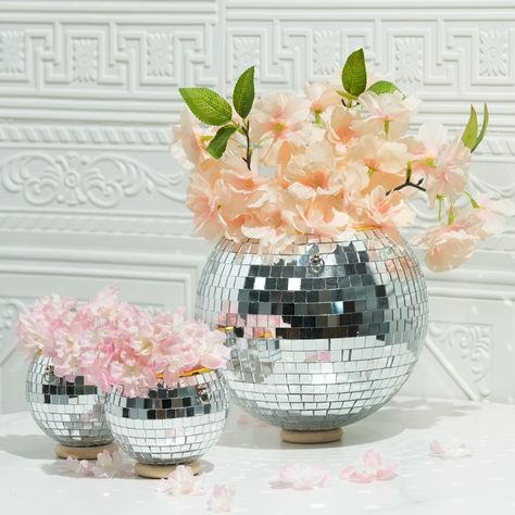 Disco Ball Hanging, Disco Ball Planter, Disco Ball Mirror, Pot Design, Wall Hanging Basket, Hanging Flower Pots, Silver Walls, Mirror Ball, Disco Balls