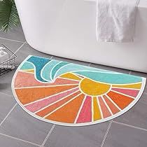 Half Circle Rug, Fluffy Bathroom Rugs, Shared Kids Bathroom, Circle Bath, Boho Bathroom Rugs, Sun Rug, Round Bath Rug, Round Bath Mats, Sun Bath