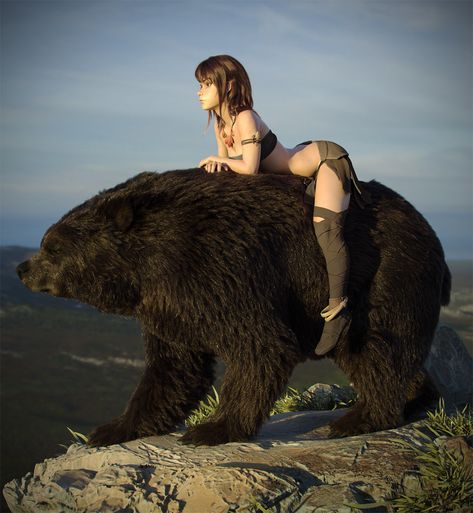 Maria Panfilova, Bear Rider, Cute 3d Art, Bear Character Design, Celana Jogger Wanita, Bear Character, Character Artist, Bear Girl, Bear Head