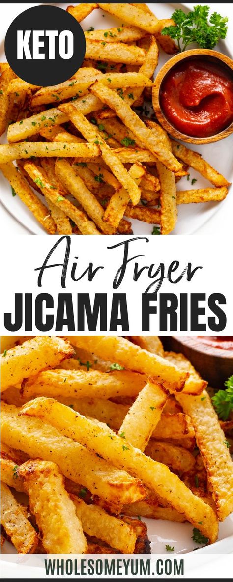 Keto Fries Substitute, Jicama Juice Recipe, Air Fryer Aip Recipes, Jimica Fries, Jicama Benefits, Roasted Jicama, Air Fryer Jicama, Keto French Fries, Jicama Recipes