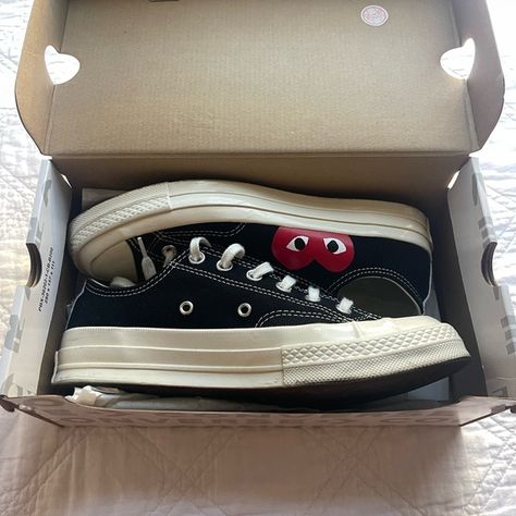 CDG Converse In Black Low Tops Converse Comme Des Garcons Low, Comme Des Garcons Converse Outfit Women, Converse Cdg Low, Converse Cdg Outfit, Comme Des Garcons Converse Outfit, Garcons Converse Outfit, Cdg Outfit, Converse Cdg, Comme Des Garcons Shoes