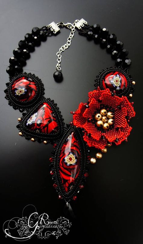 Bead embroidery Beadwork Embroidery, Beautiful Beadwork, Flower Choker, Bead Embroidery Jewelry, Embroidery Jewelry, Fabulous Jewelry, Seed Bead Necklace, Poppy Flower, Red Flower