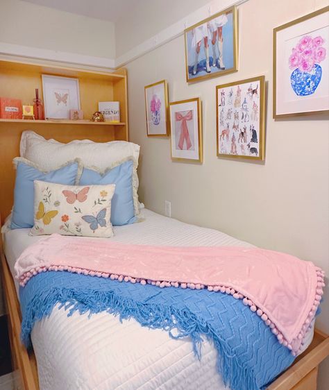 Preppy Dorm Room Aesthetic, Light Blue And Pink Dorm Room, Dorm Room 2024, Blue And Pink Dorm Room, Pink And Blue Dorm Room, Pink And Blue Dorm, Amazon Butterfly, Pink And Blue Room, Preppy College Dorm