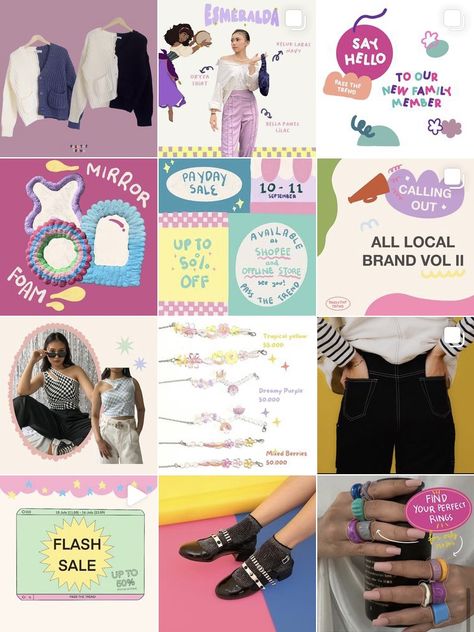 Ig Shop Feed Ideas, Jewelry Ig Post, Thrift Shop Instagram Feed, Thrift Instagram Feed, Instagram Shop Layout, Graphic Design Portfolio Book, Instagram Branding Design, Instagram Feed Layout, Social Media Branding Design