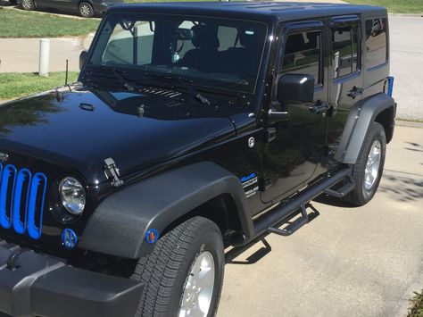 2015 JEEP WRANGLER with ROYAL BLUE ACCENTS White Jeep Wrangler With Blue Accents, Navy Jeep Wrangler, Blue Jeep Accessories, Luxury Jeep, Black Jeep Wrangler With Blue Accents, Navy Blue Jeep Wrangler, Black Jeep With Blue Accents, Black Jeep Blue Accents, Blue Jeep Wrangler