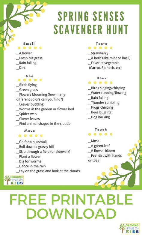 Free printable download of this fun Spring Senses Scavenger Hunt.     #SensoryPlay #SensoryActivity #SensoryActivities #SensoryProcessing #KidsActivities #KidsActivity #ScavengerHunt Springtime Scavenger Hunt For Kids, Spring Nature Scavenger Hunt, Spring Scavenger Hunt Preschool, Sensory Scavenger Hunt, Spring Scavenger Hunt Printable, Spring Scavenger Hunt, Nature Walk Scavenger Hunt, St Patrick's Day Activities, Nature Hunt