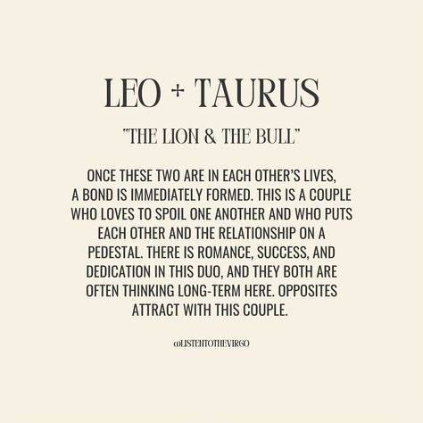 Leo Love Compatibility + What Works ❤️‍🔥 #Listentothevirgo Taurus Man And Leo Woman Relationships, Taurus And Leo Relationship, Leo Soulmate, Taurus And Leo Compatibility, Taurus Virgo Compatibility, Taurus Relationships, Leo Relationship, Leo Signs, Taurus Zodiac Quotes