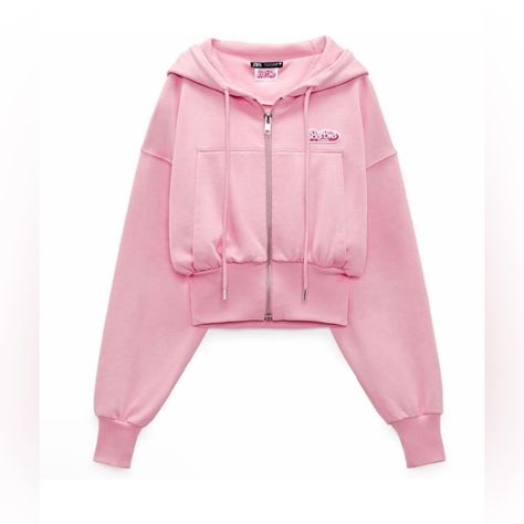 Zara X Barbie The Movie Hoodie New With Tags Size - Medium Crop Top Style Hoodie Limited Edition 2023 Any Questions Please Ask Below Fast Shipping Packed With Care Ty Free Barbie The Movie Striped Shirt Barbie Sweatshirt, Short Sweatshirt, Sweatshirts Hoodie Women, Barbie The Movie, Free Barbie, Short Hoodie, Velvet Sweatshirt, Zara Sweatshirt, Hooded Parka