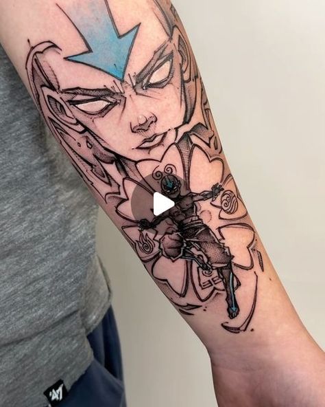 The Last Air Bender, Avatar Tattoo, Blackwork Tattoos, Air Bender, Anime Tattoos, Blackwork Tattoo, Aang, The Last Airbender, Blackwork