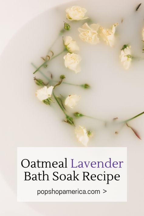 Make this simple oatmeal lavender bath soak that will make your skin happy! This easy recipe is perfect for dry skin, sunburn, and more. By Pop Shop America. Oatmeal Milk Bath, Oat Bath, Herb Bath, Bath Magic, Lavender Bath Soak, Relaxing Forest, Simple Oatmeal, Diy Bath Soak, Bath Soak Recipe