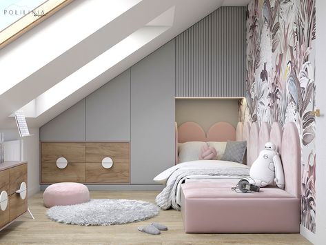 Attic Bedroom Decor, Desk For Girls Room, Small Room Girl, Interior Design Sketchup, Kids Room Bed, Children's Bedroom Ideas, Bedroom Built In Wardrobe, Attic Bedroom Designs, Modern Kids Bedroom