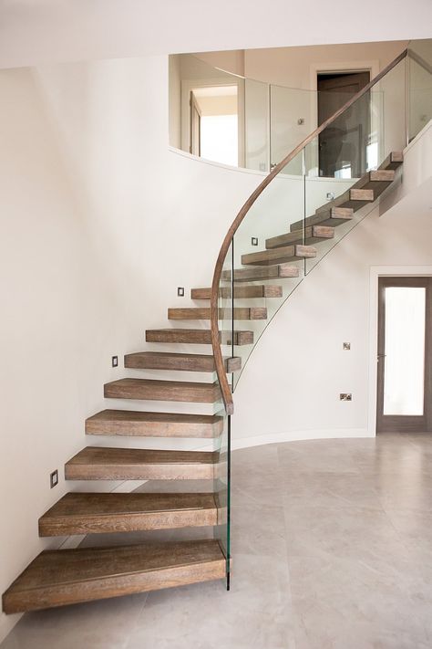 Artistic Staircase, Stairs With Glass Balustrade, Stairs Commercial, Balustrade Stairs, Stairs With Glass, Stairs Curved, Stairs Concrete, Stairs Steel, Stairs Tiles Design