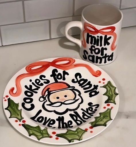 Holly and Ribbon Cookies and Milk for Santa Personalized Plate - Etsy Milk And Cookies For Santa Plate, Diy Santa Plate And Cup, Santa Milk And Cookies Plate Diy, Custom Santa Cookie Plate, Christmas Plate For Santa, Homemade Santa Cookie Plate, Santa Cookies Plate, Santa’s Cookies Plate, Diy Cookies For Santa Plate