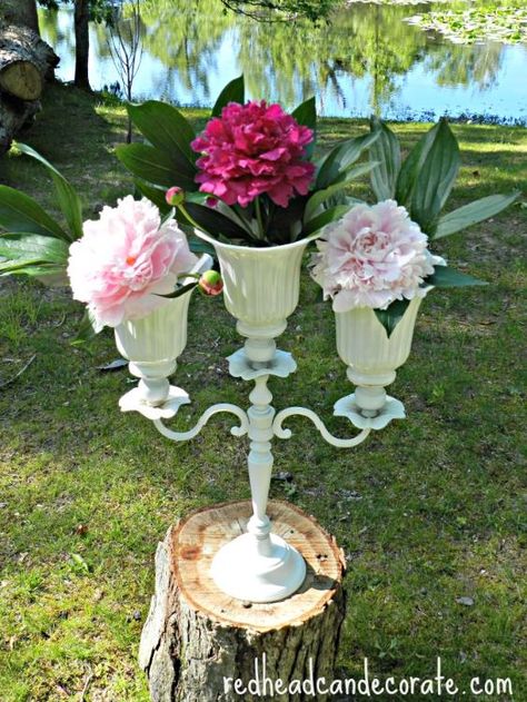 Upcycled Ceiling Fan, Diy Candelabra, Candelabra Flowers, Ceiling Fan Shades, Peonies Centerpiece, Creative Planter, Glass Globes, Flower Planters, Garden Crafts